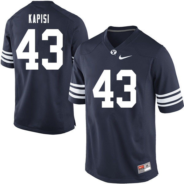 Men #43 Jared Kapisi BYU Cougars College Football Jerseys Sale-Navy
